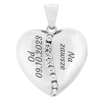 Elegancka Zawieszka Serce Srebro 925 Rodowane z Cyrkoniami i Grawerem Gratis