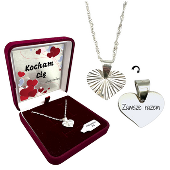Srebrny Naszyjnik Serce 925 z Grawerem – Łańcuszek Singapur w Pudełku z Dedykacją