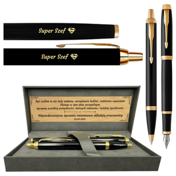 Personalizowany Zestaw Parker IM Black GT – Pióro Wieczne i Długopis Czarny z Grawerem, Prezent na Urodziny i Święta