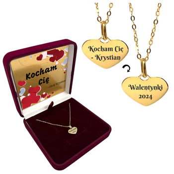 Złoty Naszyjnik Serce 585 z Grawerem – Łańcuszek Ankier w Pudełku z Dedykacją