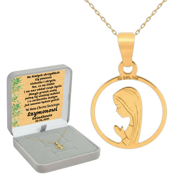 Złoty Medalik Matka Boska Fatimska 585 + Łańcuszek Ankier – Pamiątka z Dedykacją