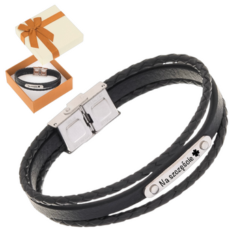Bransoletka męska z grawerem w pudełku prezentowym – personalizowany prezent dla niego