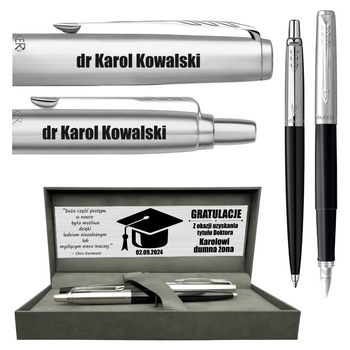 Personalizowany Zestaw Parker Długopis i Pióro Wieczne Czarne Jotter w Pudełku z Dedykacją – Prezent dla Nauczyciela, Maturzysty na Zakończenie Roku Szkolnego, Dzień Nauczyciela, Boże Narodzenie i Prezent Biznesowy