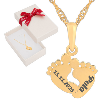 Złoty naszyjnik stópki na łańcuszku Singapur 45 cm w pudełku prezentowym