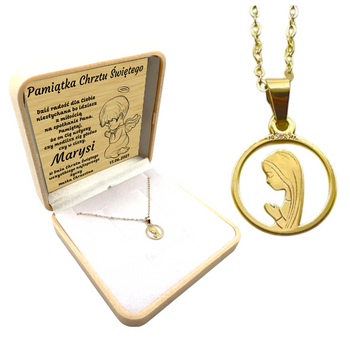 Złoty Medalik 585 z Matką Boską Fatimską w Okręgu – Łańcuszek Ankier w Pudełku z Dedykacją