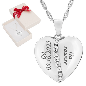 Naszyjnik serce srebro 925 z białymi cyrkoniami – grawer gratis, idealny prezent