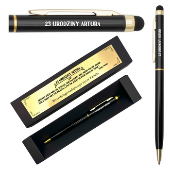 Długopis aluminiowy czarny GOLD Touch Tip Pudełko Grawer i Dedykacja GRATIS Upominek dla Pracowników, dla Uczniów, dla Absolwentów, dla Nauczycieli Prezent na Urodziny, Imieniny dla Szefowej i Nauczycielki