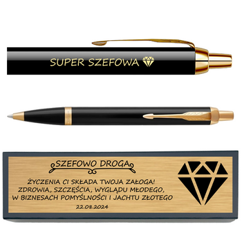 Długopis Parker IM Czarny GT z Grawerem – Personalizowany Prezent w Pudełku z Tabliczką Dedykacyjną